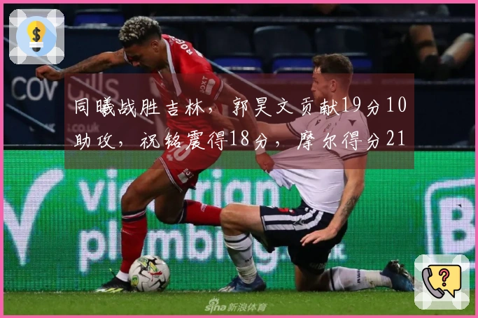 同曦战胜吉林，郭昊文贡献19分10助攻，祝铭震得18分，摩尔得分21。